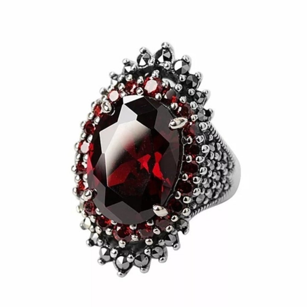 Sterling Silver Red Crystal CZ Ring - Picture 8 of 10